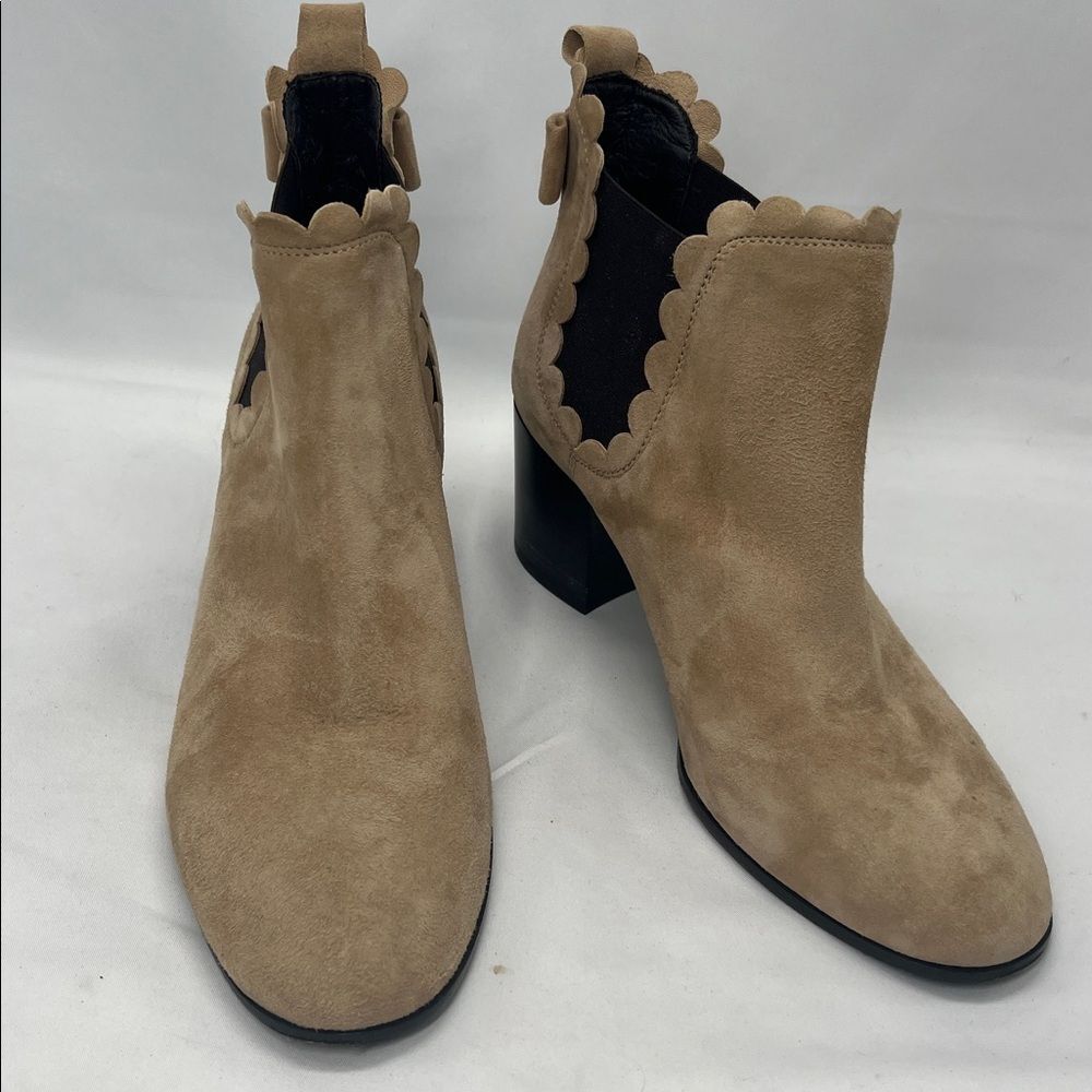 Kate Spade Tan Suede Garden Scalloped Ankle Boots
